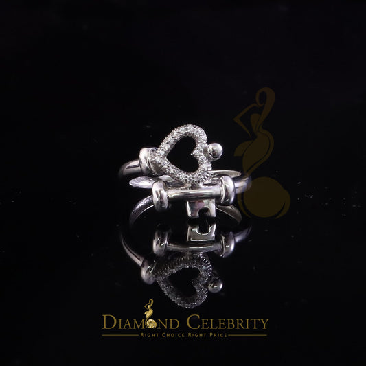 DiamondCelebritees 925 Sterling Silver 0.20ct Cubic Zirconia Promise Heart White Key Ring Size 7