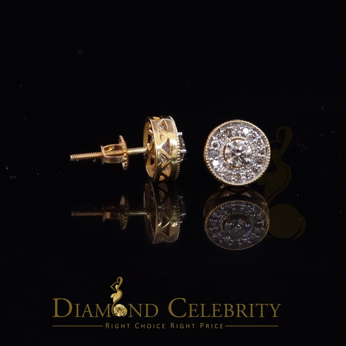 DiamondCelebritees Real 10k Yellow Gold Round Stud 0.50ct Earrings with Real Diamonds