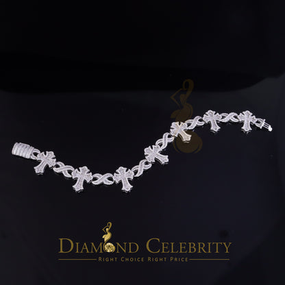 Diamondcelebritees  9.00ct Silver White 925 Moissanite budded cross Men's/Womens Bracelet 8 Inch.