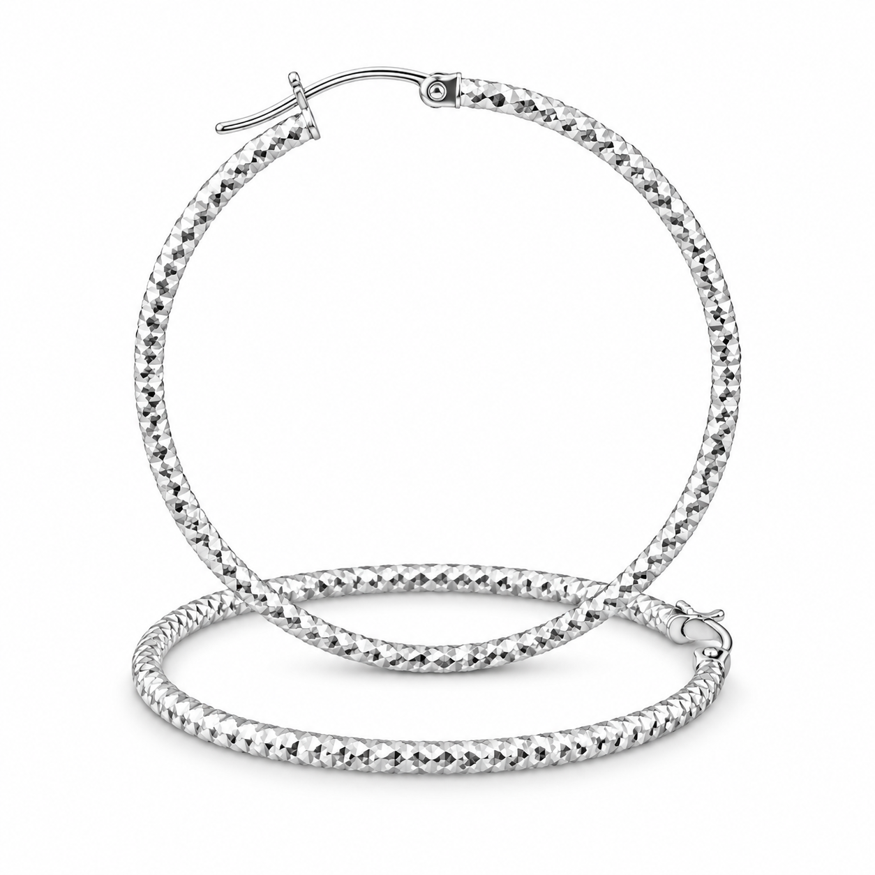 925 Sterling Silver Diamond-Cut Shimmering Honeycomb Textured 39mm Hoop Earrings