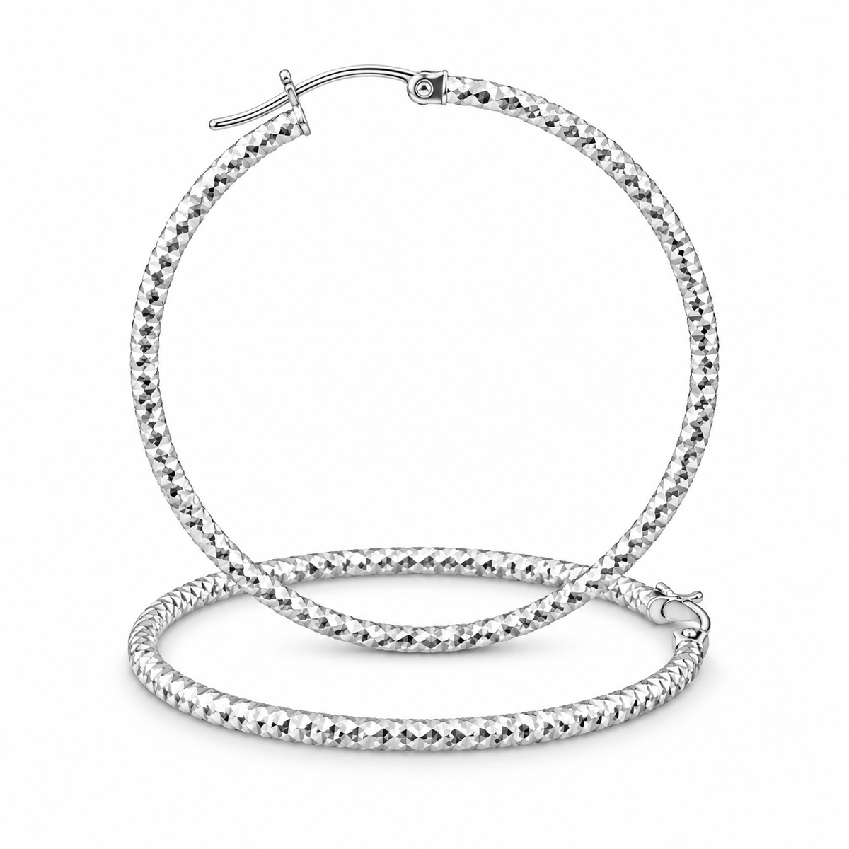 925 Sterling Silver Diamond-Cut Shimmering Honeycomb Textured 39mm Hoop Earrings
