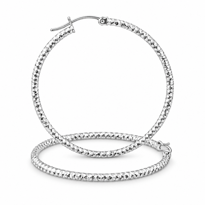 925 Sterling Silver Diamond-Cut Shimmering Honeycomb Textured 39mm Hoop Earrings