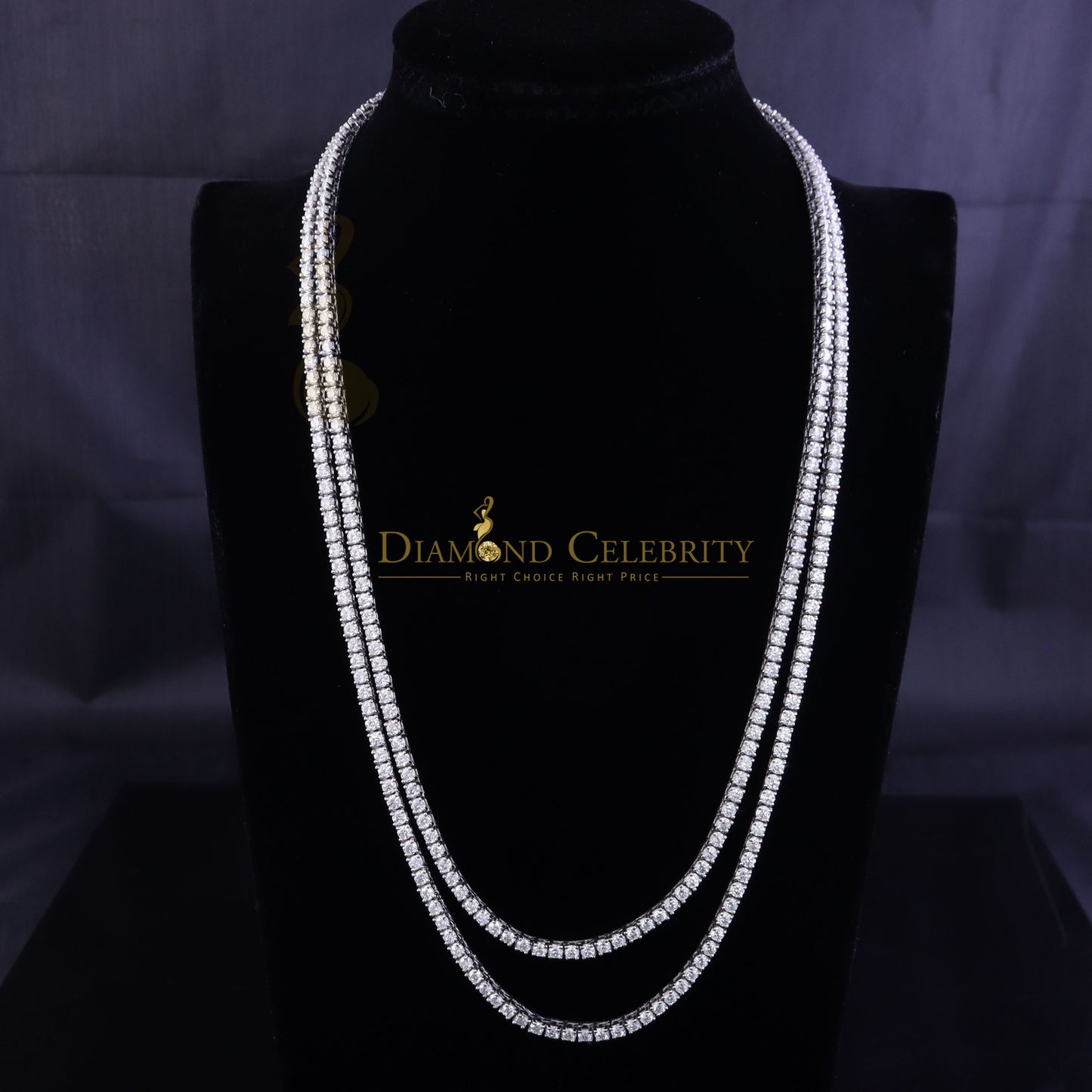 DiamondCelebritees Tennis Men's Necklace 925 Silver White 40ct Moissanite size 22inch & Width 3mm
