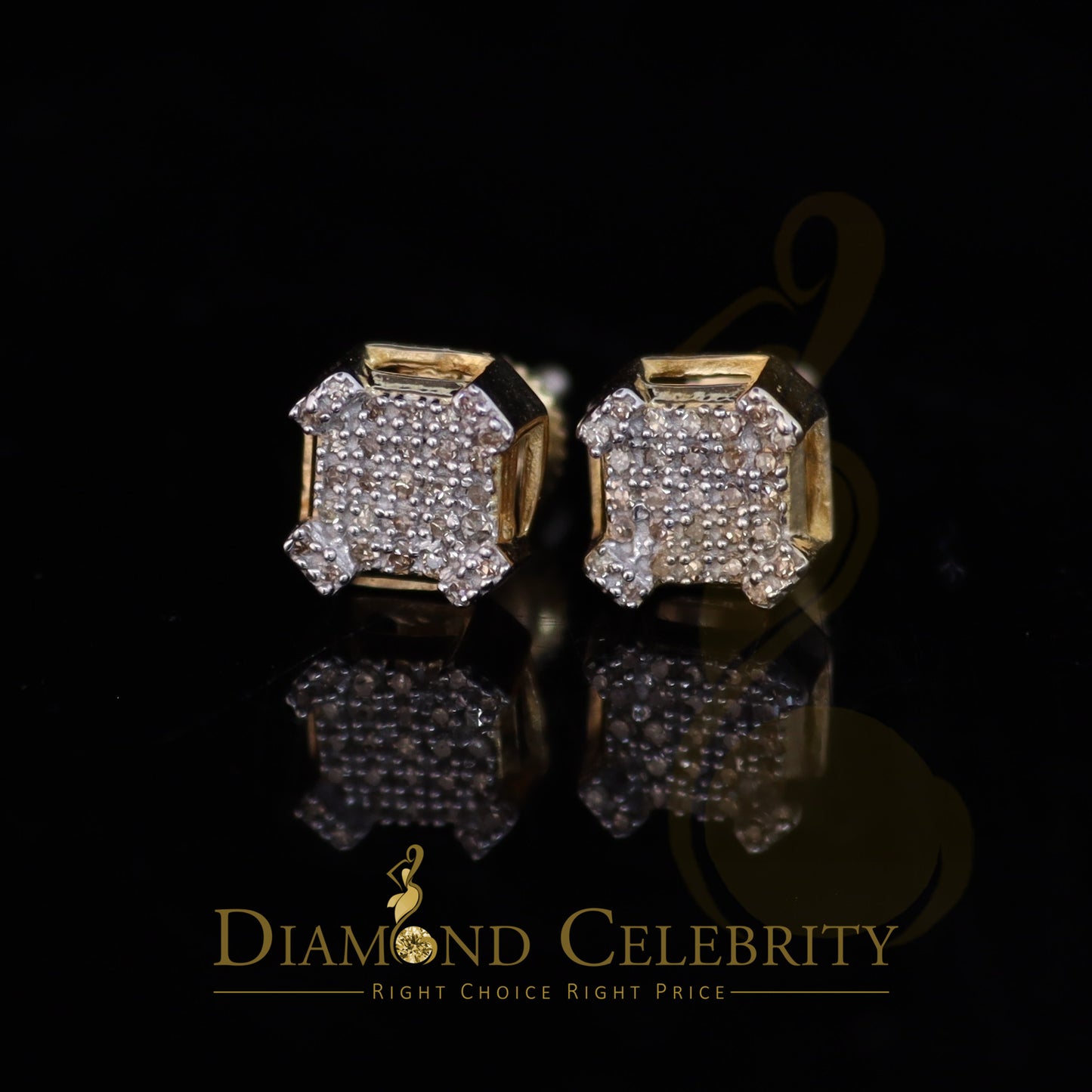 DiamondCelebritees 0.20ct Diamond Yellow 925 Sterling Silver Stud Earrings For Women's And Men's