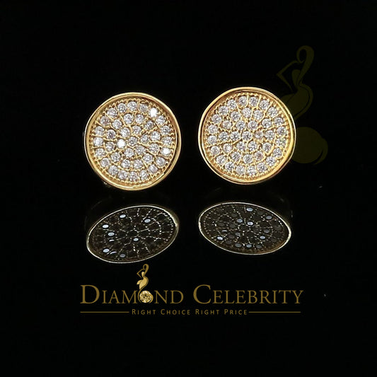 DiamondCelebritees  0.78ct Cubic Zirconia 925 Yellow Silver Women's & Men's Hip Hop Round Earrings