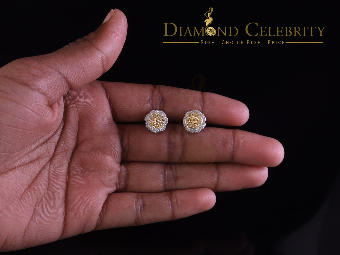 DiamondCelebritees 925 Sterling White Silver Flower Shape Miracle Plate 0.15ct Real Diamond Earring
