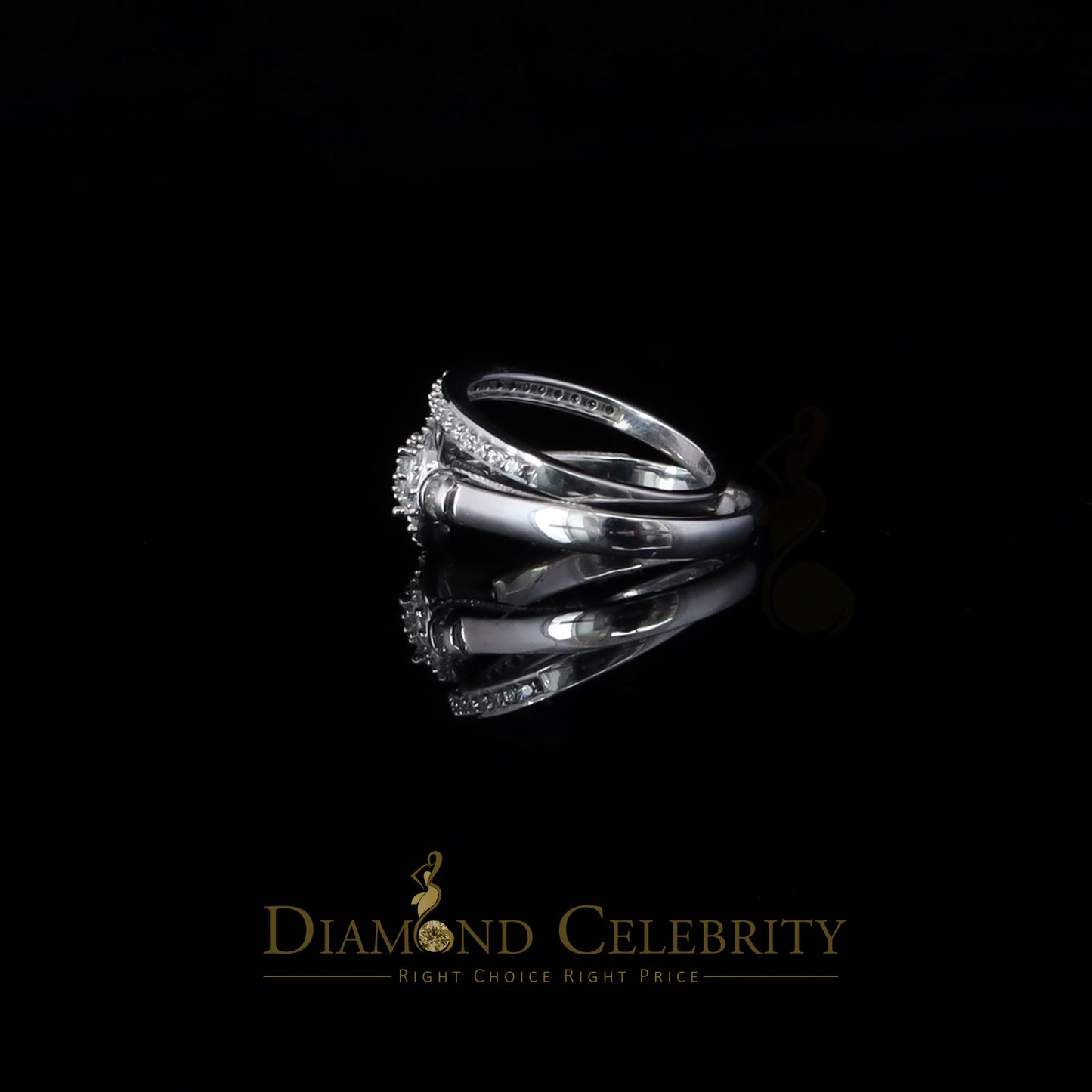 DiamondCelebritees 925 Women's White Silver 1.25ct CZ Round shape 2pcs Bridal /Engagement Ring SZ 7