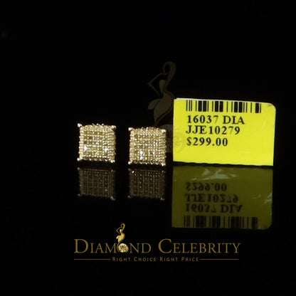 DiamondCelebritees 0.15ct Yellow Diamond 925 Sterling Silver Stud Women's/ Men's Square Earrings