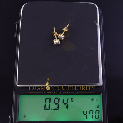 DiamondCelebritees Real 10K Yellow Gold Flower Stud 4.55mm Ladies Earring with Real 0.25CT Diamonds