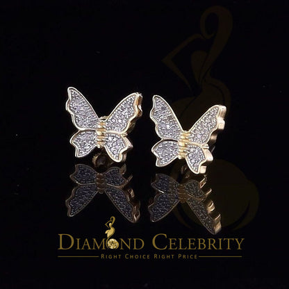 DiamondCelebritees Women's 0.25ct Real Diamond Butterfly Stud Earrings Yellow 925 Sterling Silver