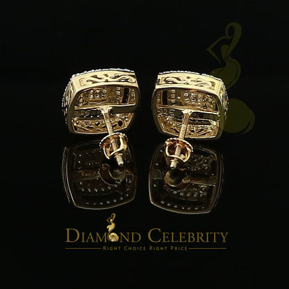 DiamondCelebritees  925 Yellow Sterling Silver 1.22ct Cubic Zirconia Women's Hip Hop Square Earrings