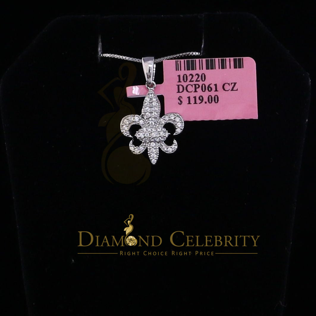 DiamondCelebritees 925 Sterling Silver Fleur de Lis White Shape Pendant with 0.45ct Cubic Zirconia