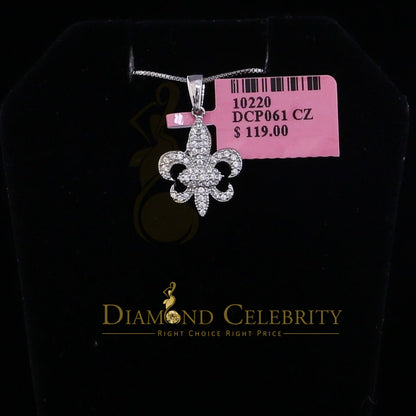 DiamondCelebritees 925 Sterling Silver Fleur de Lis White Shape Pendant with 0.45ct Cubic Zirconia