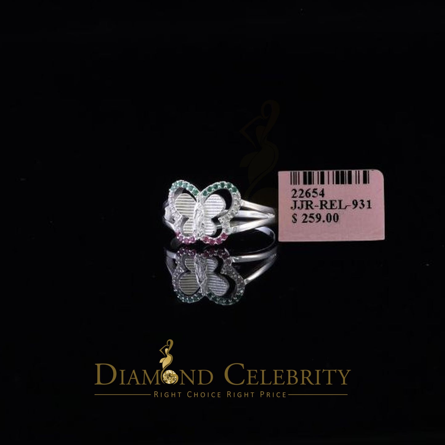 DiamondCelebritees Religious White Butterfly 925 Silver CZ Multi Stone Mother Mary Women Ring SZ10