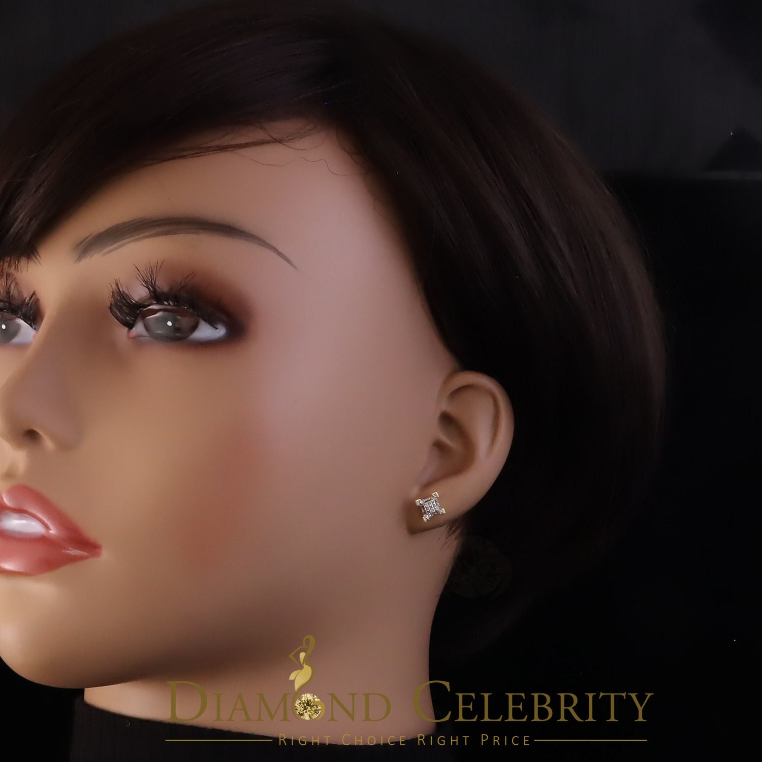 925 Sterling Silver Yellow Hip Hop 0.15ct Diamond Man & Women Square Earrings