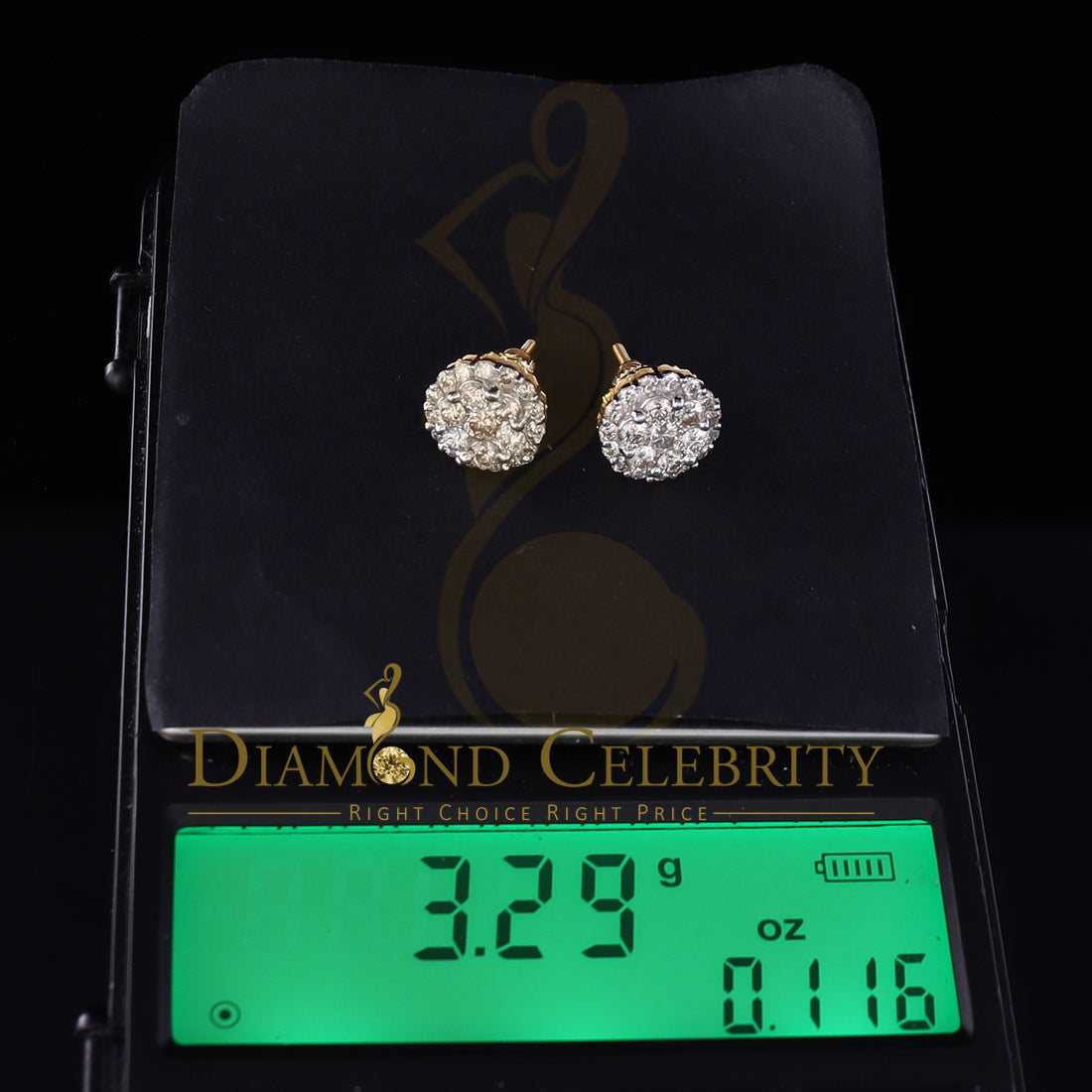DiamondCelebritees 10K Real Yellow Gold w/Real 1.66 CT Diamond Men's/Women's Stud Earring
