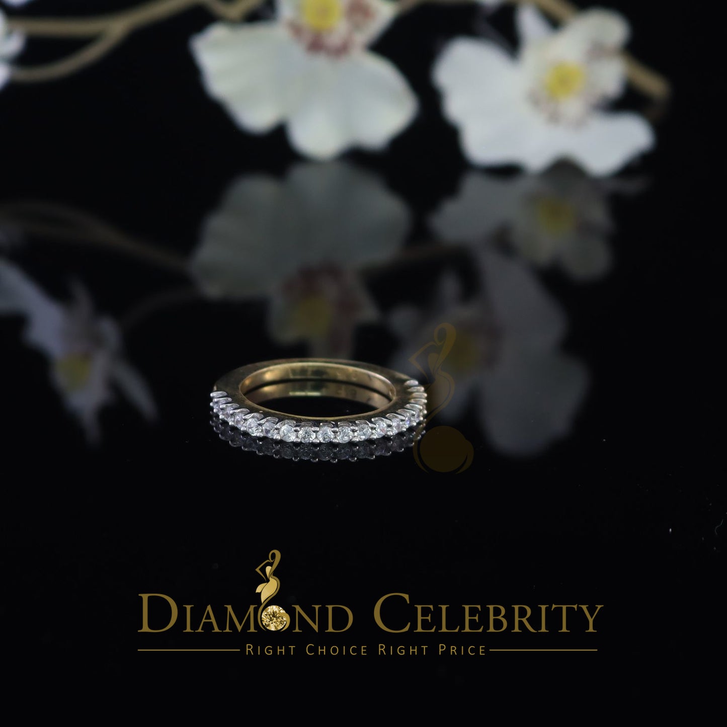 DiamondCelebritees 1.40ct 925 Sterling Yellow Silver Round Cubic Zirconia Women's/Men's Ring Size 7