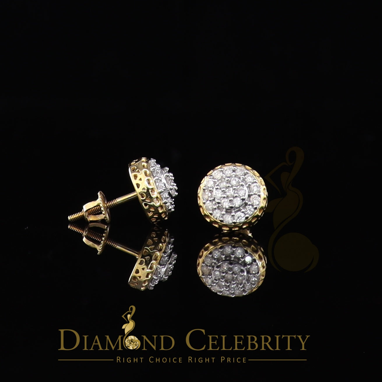 DiamondCelebritees 10K Real Yellow Gold with 0.33 CT Real Diamond Round Stud Earrings