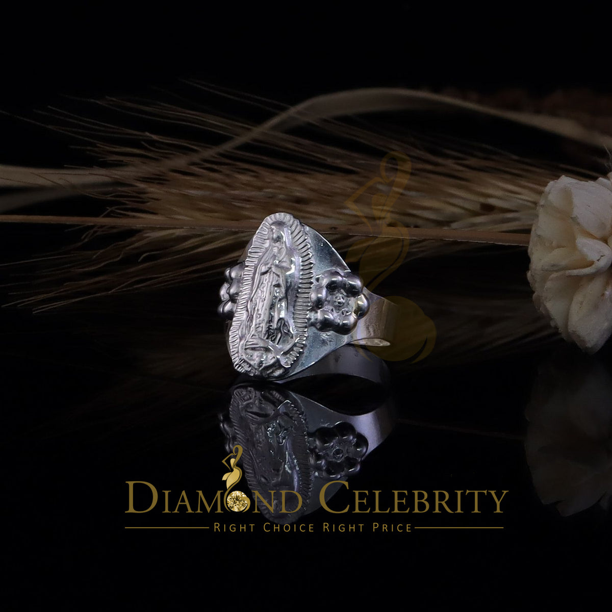 DiamondCelebritees Religious White 925 Silver Virgin Merry Portrait Guadalupe Band Women Ring SZ 8