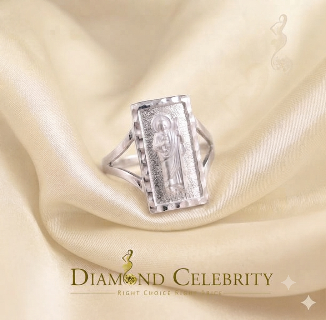 DiamondCelebritees Catholic White 925 Sterling Silver St Jude Fancy Women's Religious Ring SZ 9.5