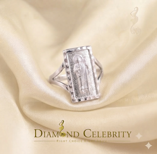 DiamondCelebritees Catholic White 925 Sterling Silver St Jude Fancy Women's Religious Ring SZ 9.5