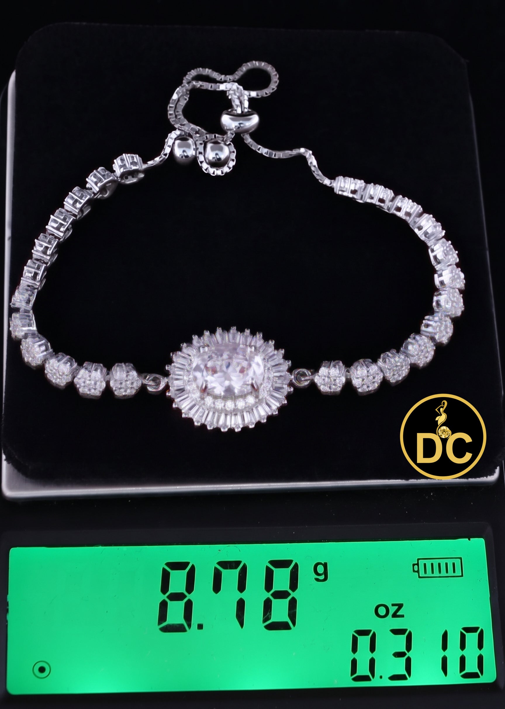 Diamondcelebritees 925 Silver Sun Shape White Bracelet Cubic Zirconia Adjustable Size 7 Inches