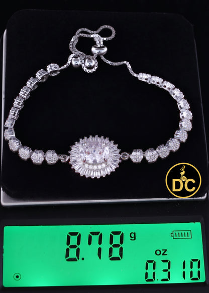 Diamondcelebritees 925 Silver Sun Shape White Bracelet Cubic Zirconia Adjustable Size 7 Inches