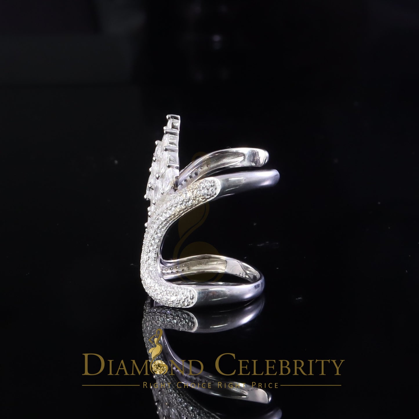 DiamondCelebritees Sterling White Silver 2.00ct Cubic Zirconia Cocktail Floral Womens Ring Size 6.5