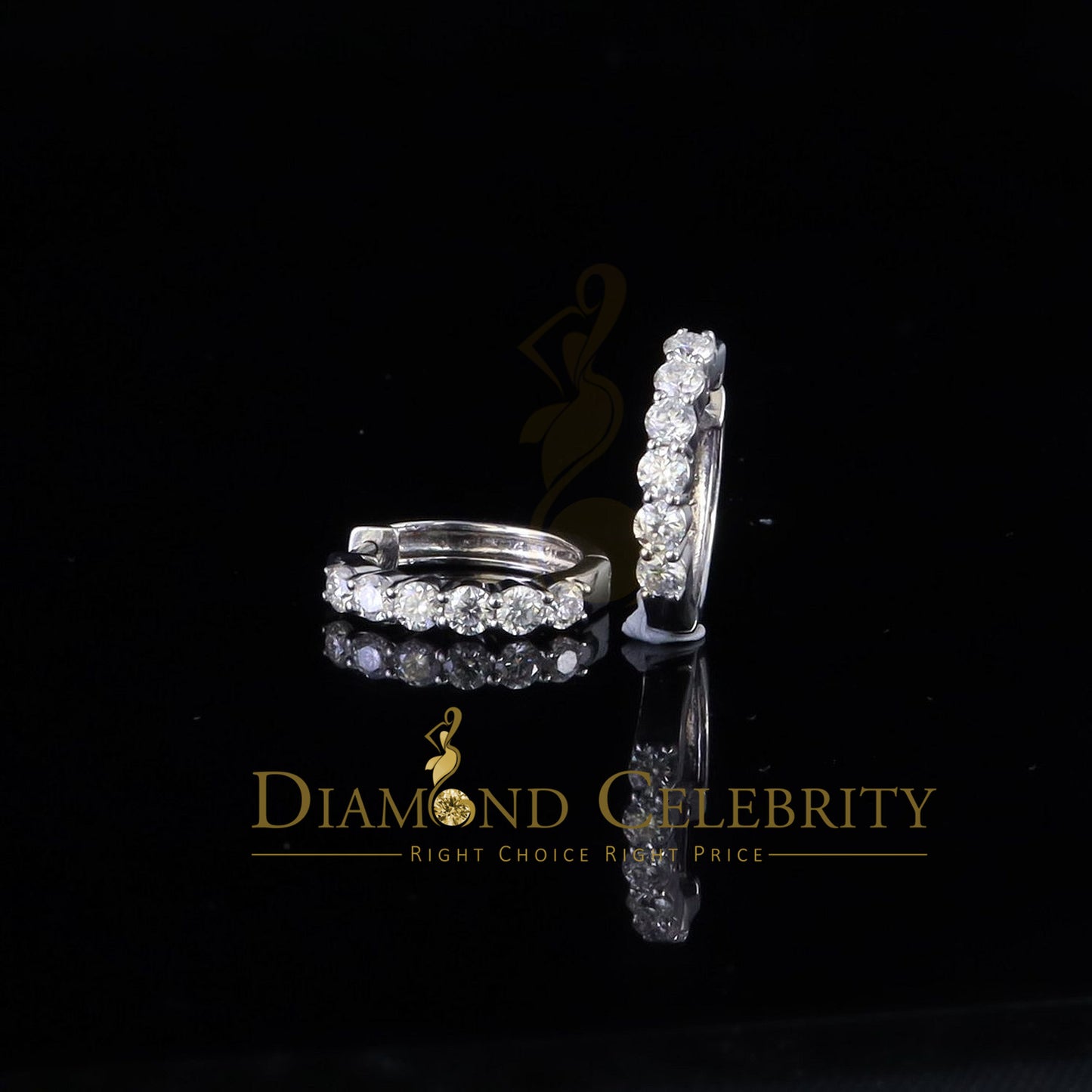 Diamondcelebritees Men's/Women's 925 Silver 1.50ct VVS 'D' Moissanite 1 row Stones Hoop Earrings