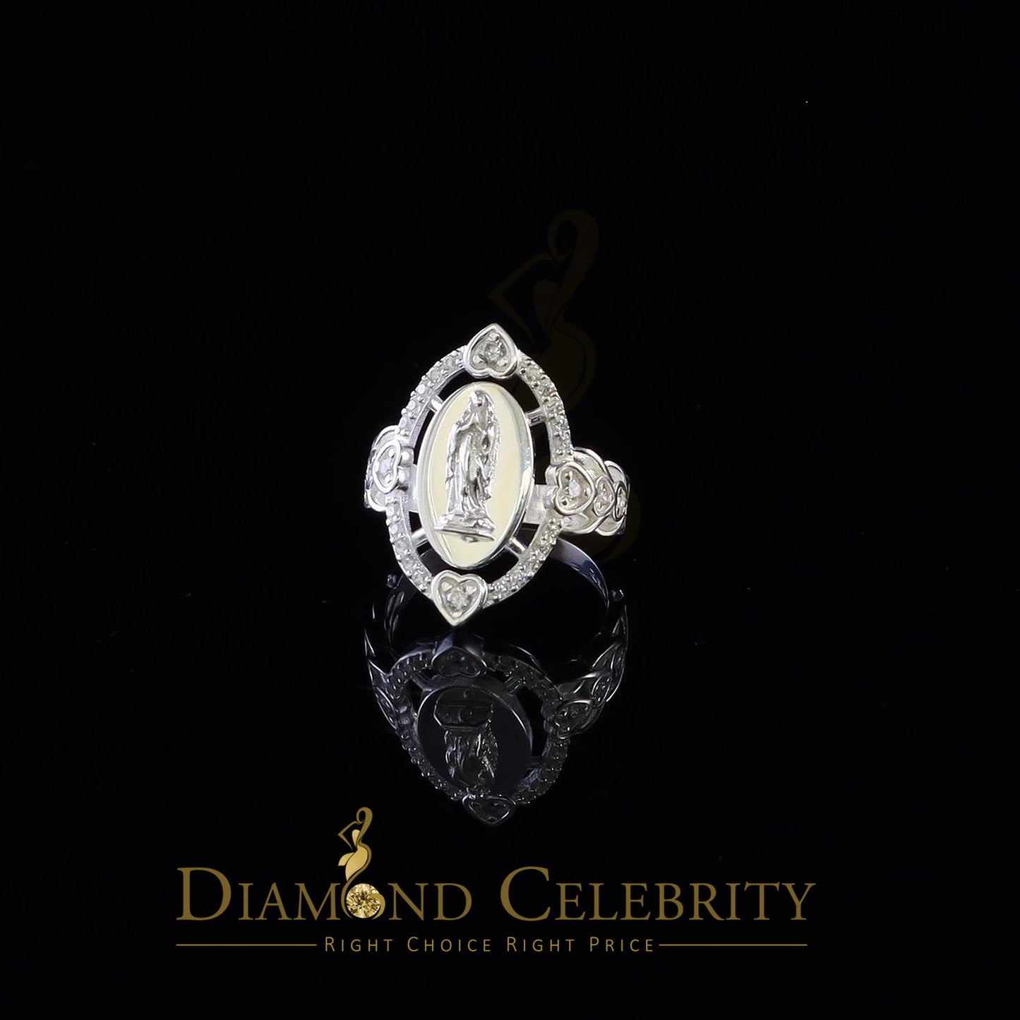 DiamondCelebritees Virgin Merry CZ 925 Sterling Silver White Oval Shape Women's Religious Ring SZ 7