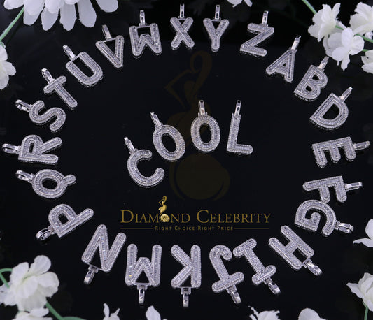 DiamondCelebritees White Bugutte Initial All Alphabet Sterling Silver Pendant with Cubic Zirconia
