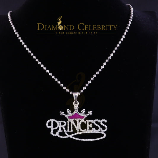 Diamondcelebritees  3ct Real Moissanite 925 Silver "PRINCESS" with Pink Enamel crown White Pendant