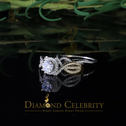 DiamondCelebritees 1.20ct Cubic Zirconia White 925 Silver Men's/ Women 2PC Bridal Rings Size 7