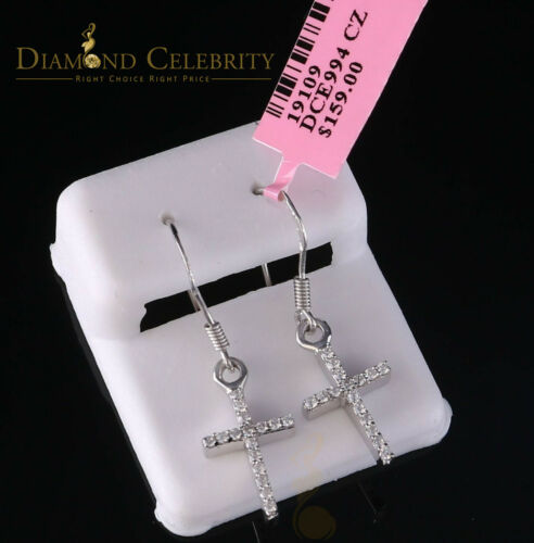 DiamondCelebritees  White 0.40ct Sterling 925 Silver Hip Hop Cross Dangling Women's & Men's Earring