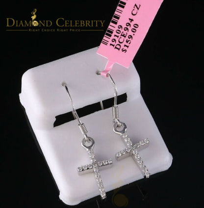 DiamondCelebritees  White 0.40ct Sterling 925 Silver Hip Hop Cross Dangling Women's & Men's Earring