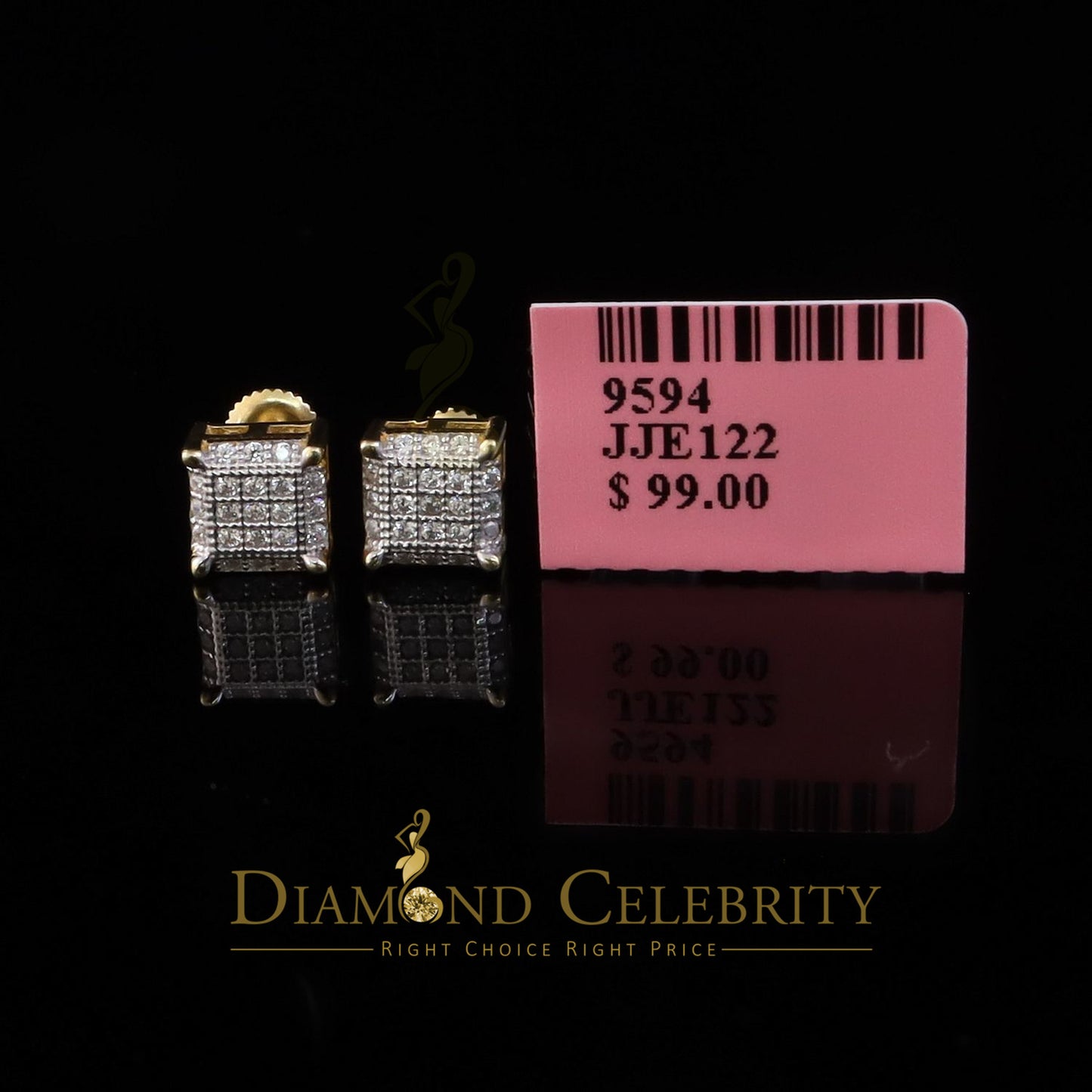 DiamondCelebritees  Yellow 925 Sterling Silver Women's & Men's 1.68ct Cubic Zirconia Square Earrings