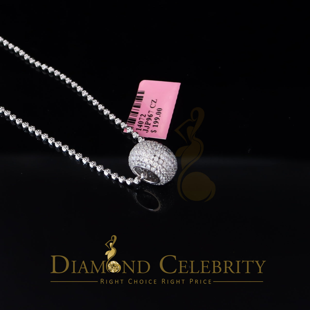 DiamondCelebritees Women's Fancy White Big 925 Sterling Silver Slide Ball Pendant W/ Cubic Zirconia