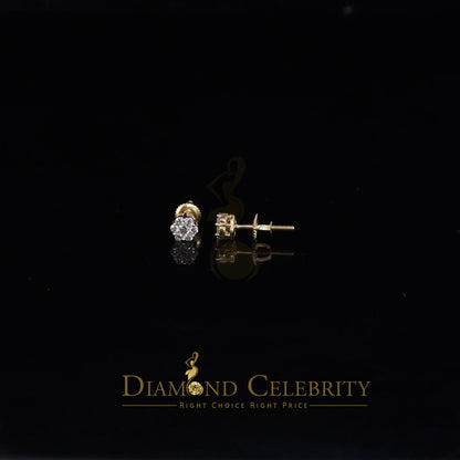 DiamondCelebritees Real 10K Yellow Gold Flower Stud 4.55mm Ladies Earring with Real 0.25CT Diamonds
