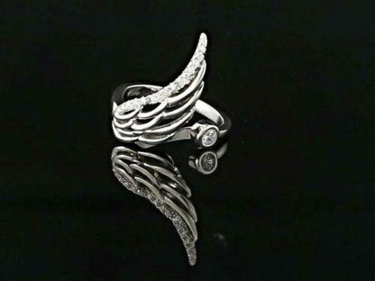 DiamondCelebritees 925 Sterling White Silver Angel Wing Ring Size 6.5 with 1.50ct Cubic Zirconia