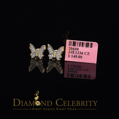 DiamondCelebritees  Women's 0.34ct Cubic Zirconia Butterfly Stud Earrings Yellow 925 Sterling Silver