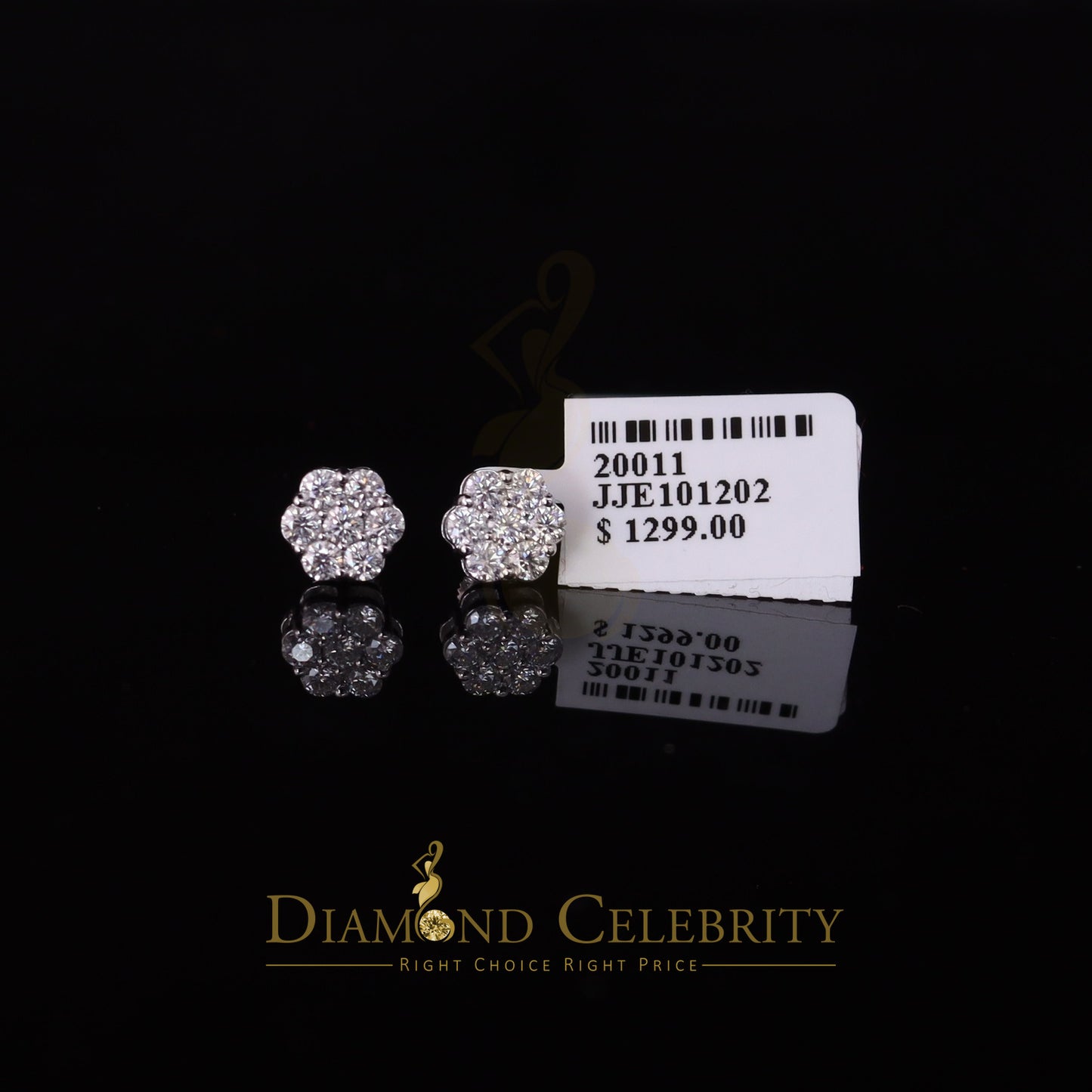 DiamondCelebritees 1.0ct Vvs 'D' Color Genuine Moissanite Stud FLORAL Earrings 10k Real White Gold