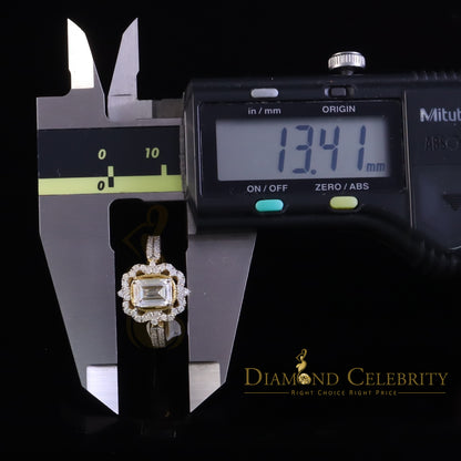 DiamondCelebritees Emerlard Cut 925 Yellow Silver 2.00ct VVS D Moissanite Enagement Lady Ring SZ 7