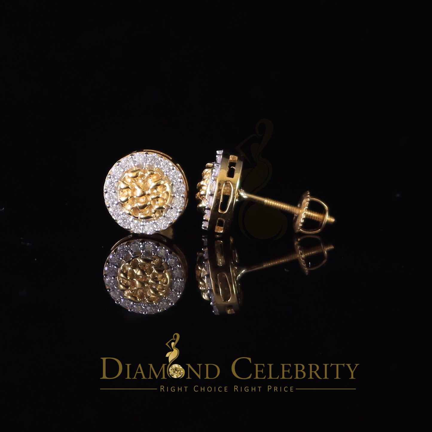 DiamondCelebritees 1.00ct Moissanite Yellow 925 Sterling Silver Women's Circle Shape Nugget Earring