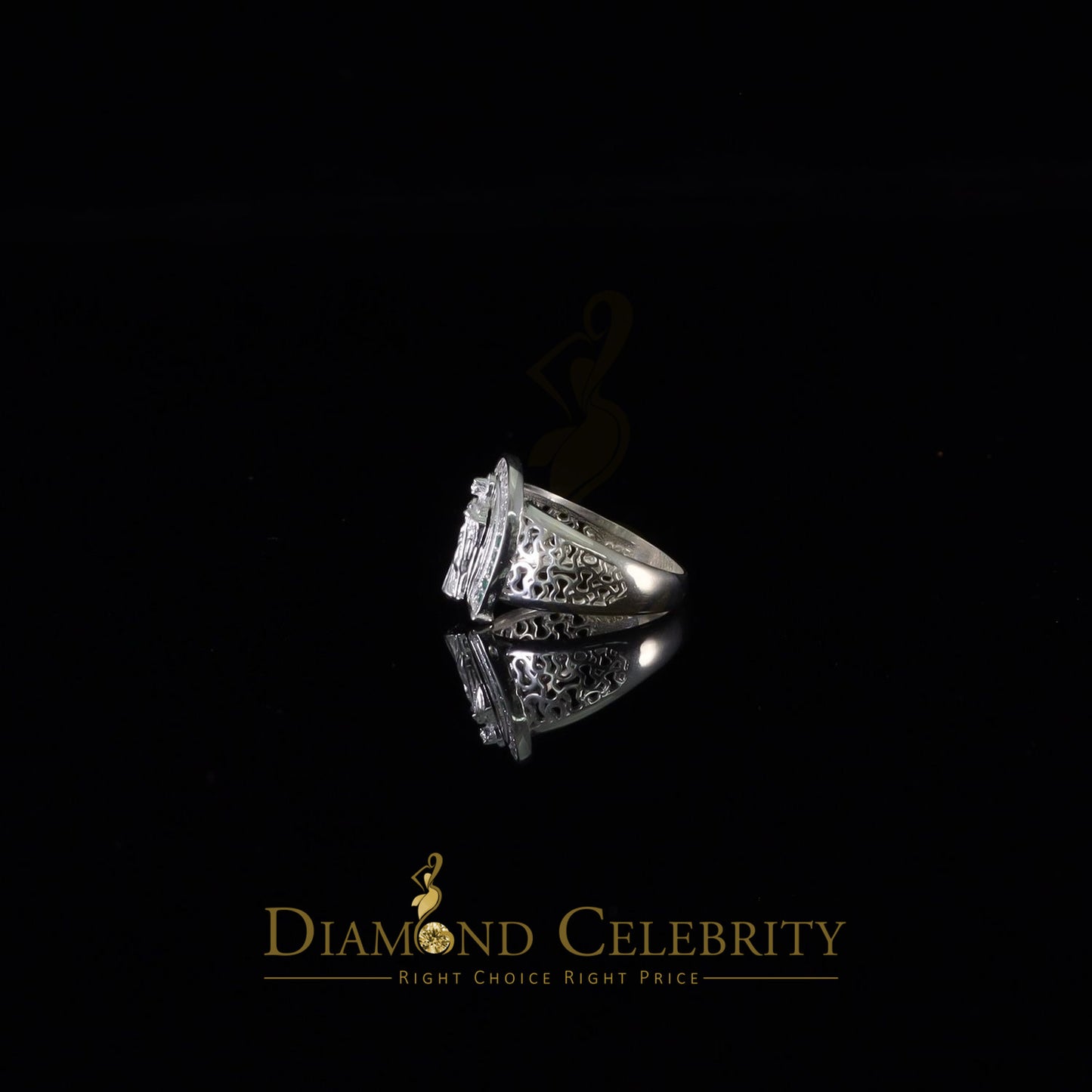 DiamondCelebritees White 925 Silver Saint Jude Thaddeus Pink & Green CZ Horse Shoe Women Ring SZ 6