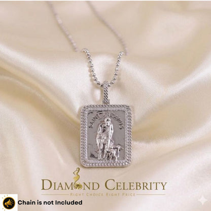 DiamondCelebritees Men's 925 Silver 0.66ct CZ ST LAZARUS "1" inch 3D look White Square Pendant