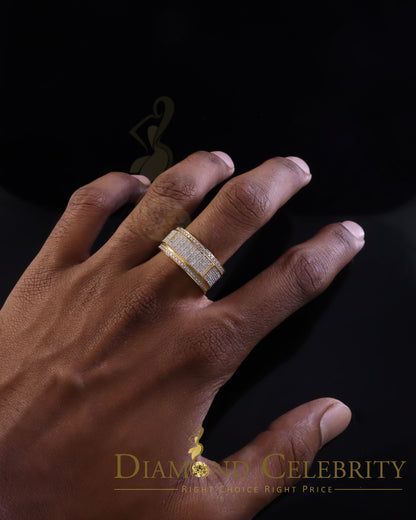 DiamondCelebritees Trendy Micro 0.33ct Real Diamond Men's 925 Silver Yellow Band Style Ring Sz 10