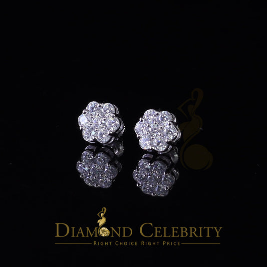 DiamondCelebritees 1.50ct Vvs 'D' Color Genuine Moissanite Stud FLORAL Earrings 10k Real White Gold