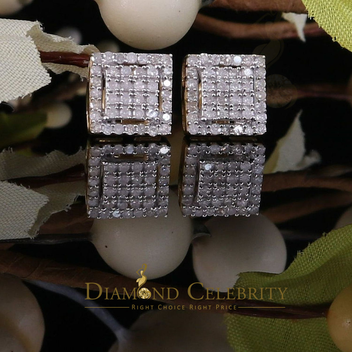 DiamondCelebritees 0.50ct Diamond 925 Sterling Silver Hip Hop Yellow Stud Earring For Men & Women