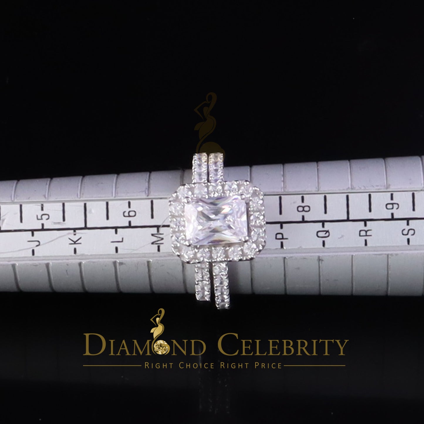 DiamondCelebritees 50 Cubic Zirconia Emearld Shape 2.97ct White Silver With Women Bridal Ring Sz7