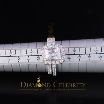 DiamondCelebritees 50 Cubic Zirconia Emearld Shape 2.97ct White Silver With Women Bridal Ring Sz7